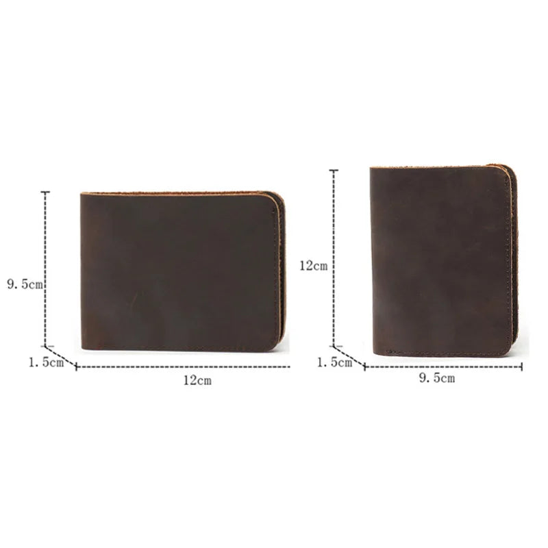 Vintage Leather Men Wallet Short Money Clips Engraving Purse