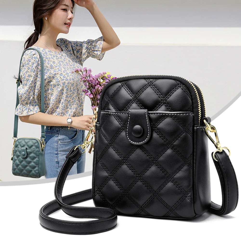 Quilted Rhombus Leather Messenger Handbag for Ladies
