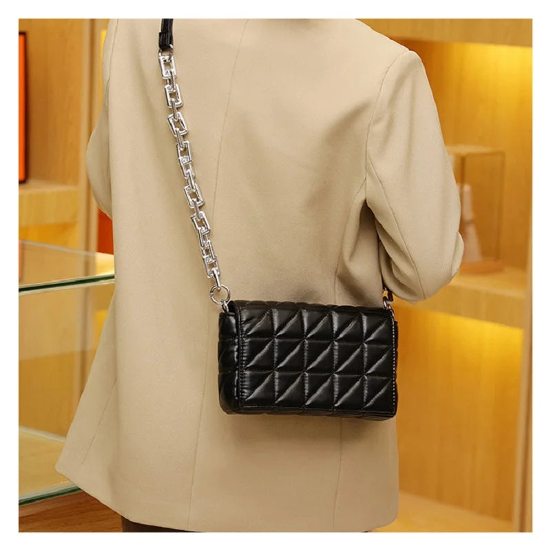 Quilted Orange Leather Crossbody Bag for Women