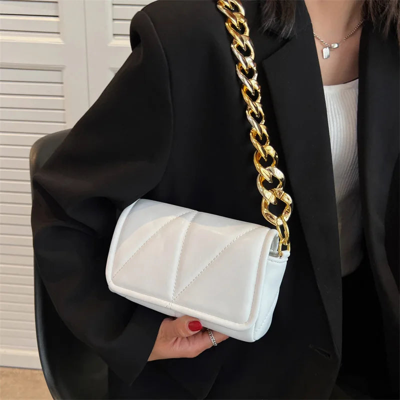 Vintage Leather Shoulder Bag Woman Chain Small Handbag