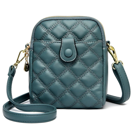 Quilted Leather Shoulder Bag Rhombus Casual Purse Phone Bag