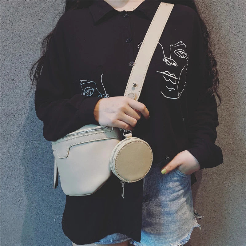 Leather Solid Chest Waist Bag For Women Shoulder Messenger Handbags