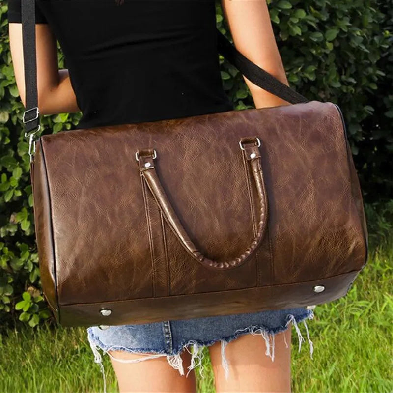 Large Leather Travel Bag Duffle Zipper Pu Shoulder Bag