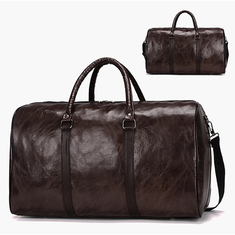 Large Leather Travel Bag Duffle Zipper Pu Shoulder Bag