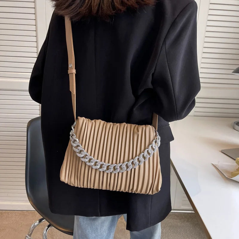 Vintage Leather Handbag Chain Crossbody Pouch Bag