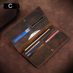 Men's Crazy Horse Coffee Leather Wallet Short/Long Purse