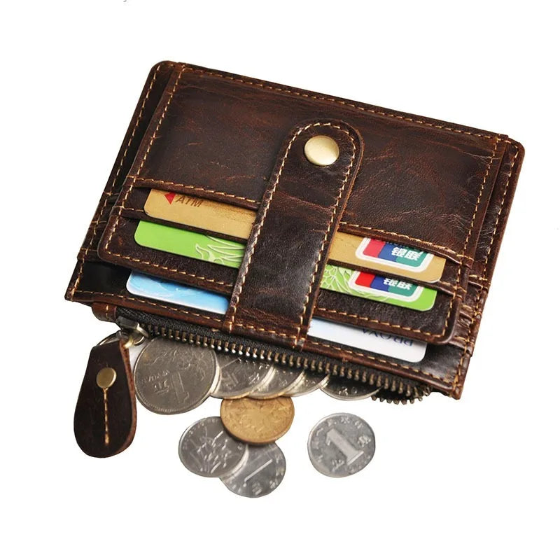 Oil Wax Leather Men's Wallet Multi-card Button Mini Small Card Coin Bag