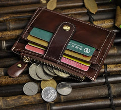 Oil Wax Leather Men's Wallet Multi-card Button Mini Small Card Coin Bag