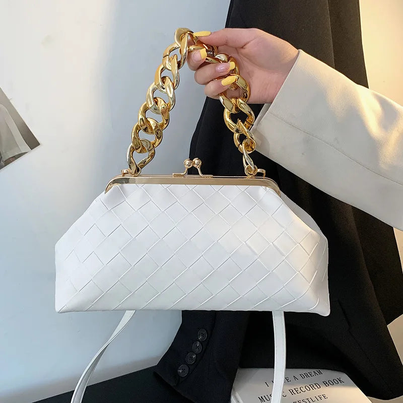 Leather Weave Handbag With Chain Handle Dumpling Bag Crossbody Bag