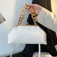 Leather Weave Handbag With Chain Handle Dumpling Bag Crossbody Bag