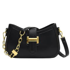 Leather Chain Shoulder Bag Handbag Half Moon Ladies Totes Cross Body