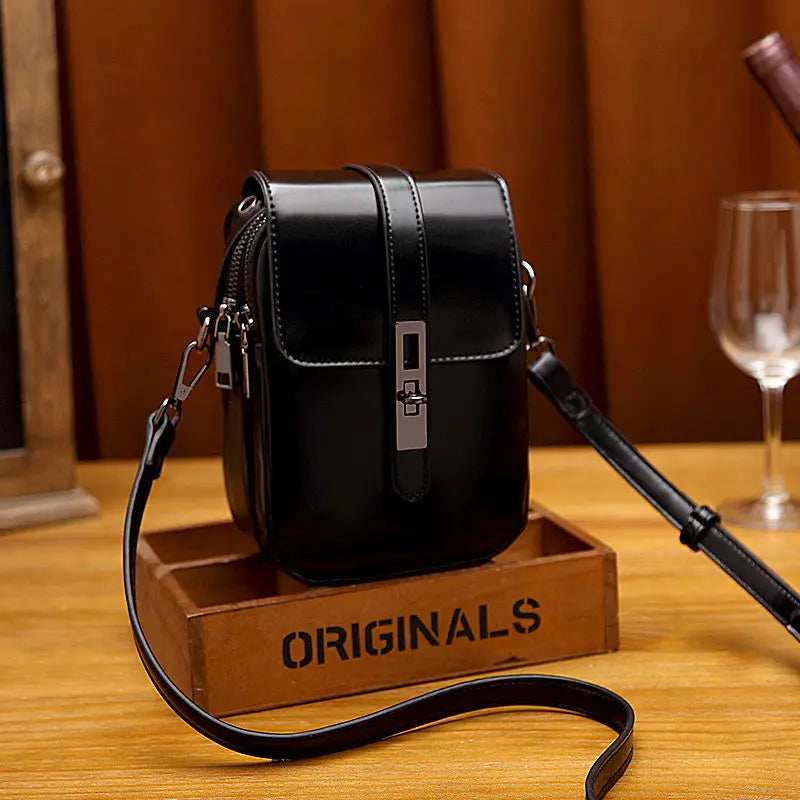 Women's Leather Phone Shoulder Bag Contrast Messenger Bag