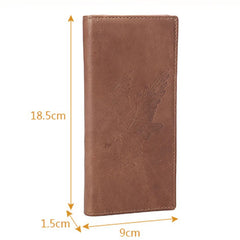 Cowhide Money Clip Oil Wax Leather Long Wallet