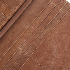 Cowhide Money Clip Oil Wax Leather Long Wallet