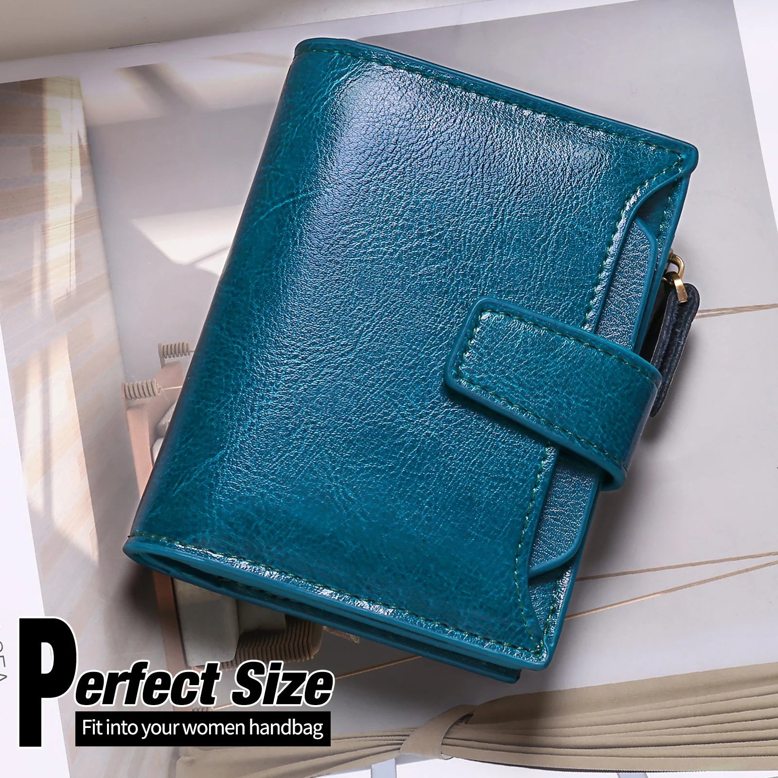 Leather Wallet Women's Short Multi-Functional Zip Wallet
