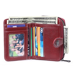 Women's Zipper Leather Wallet, Short Two Fold Wallet
