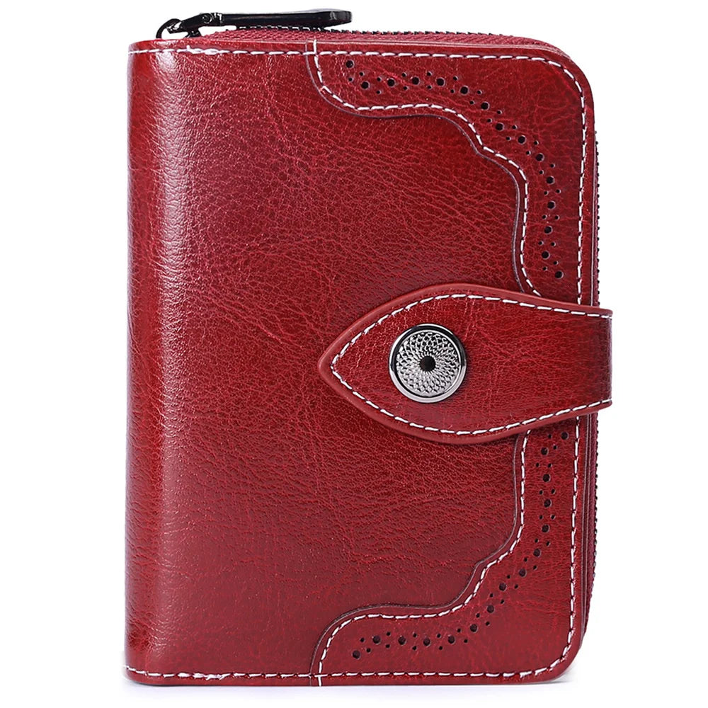 Women's Zipper Leather Wallet, Short Two Fold Wallet