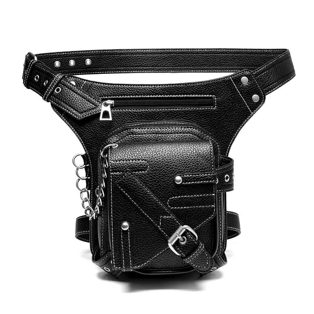 Retro Chain Motorcycle Bag Men's Waist Fanny Pack Chest Bum Bag Purse