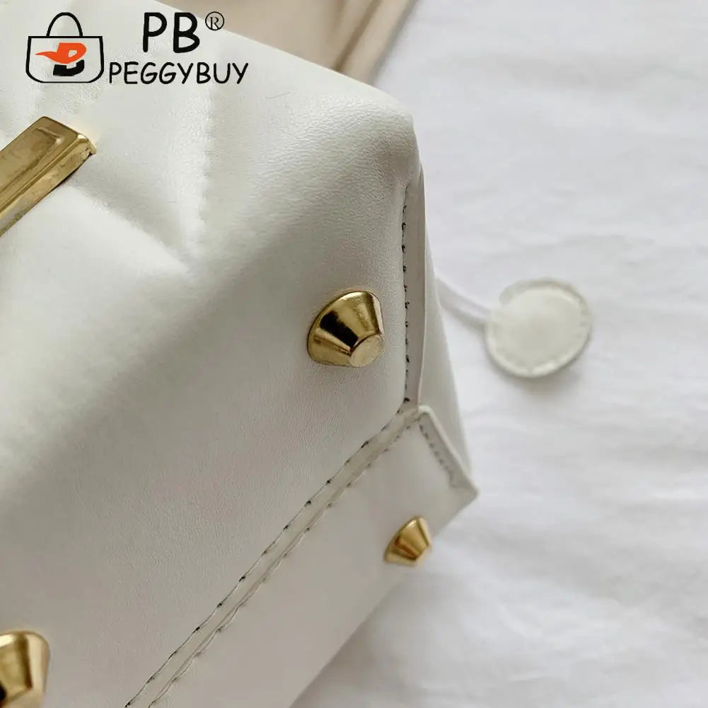 Leisure Geometric Embossed Messenger Bag Women PU Square Box Shape Drawstring