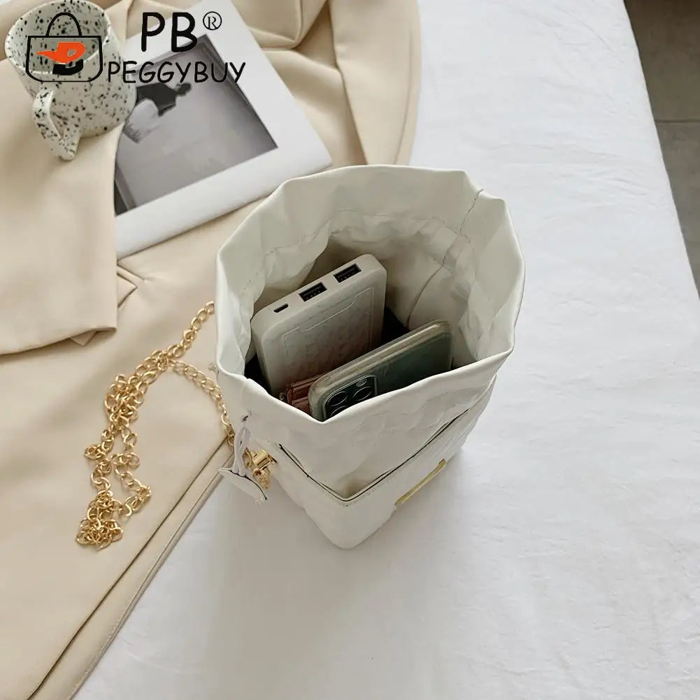 Leisure Geometric Embossed Messenger Bag Women PU Square Box Shape Drawstring