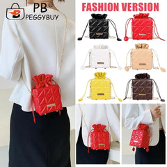 Leisure Geometric Embossed Messenger Bag Women PU Square Box Shape Drawstring