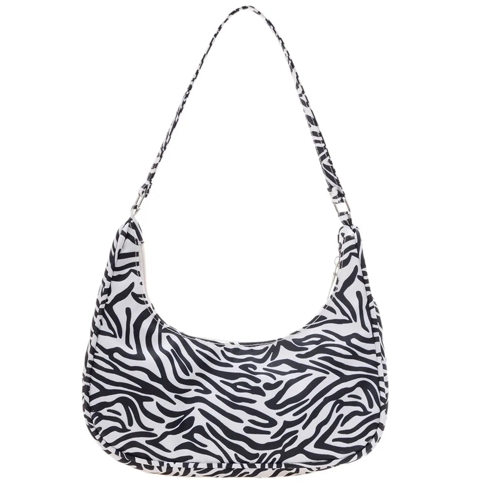 Leisure Half Moon Female Shoulder Bags All-Match Animal Pattern Printing Nylon U
