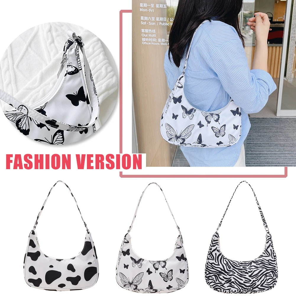 Leisure Half Moon Female Shoulder Bags All-Match Animal Pattern Printing Nylon U