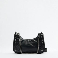 Leisure Hobo Chain Crossbody Bag Rivet Soft PU Leather Purses and Handbags