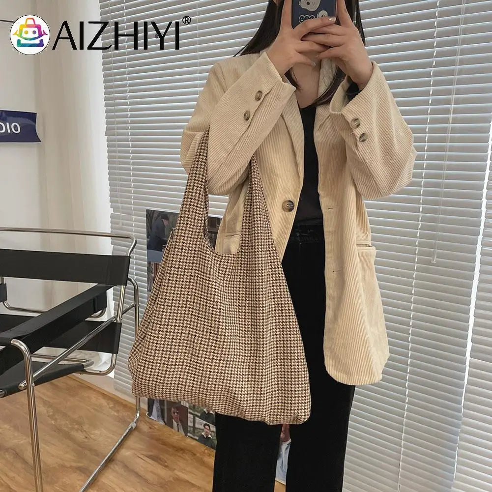 Leisure Women Plaid Canvas Shoulder Bag Ladies Casual