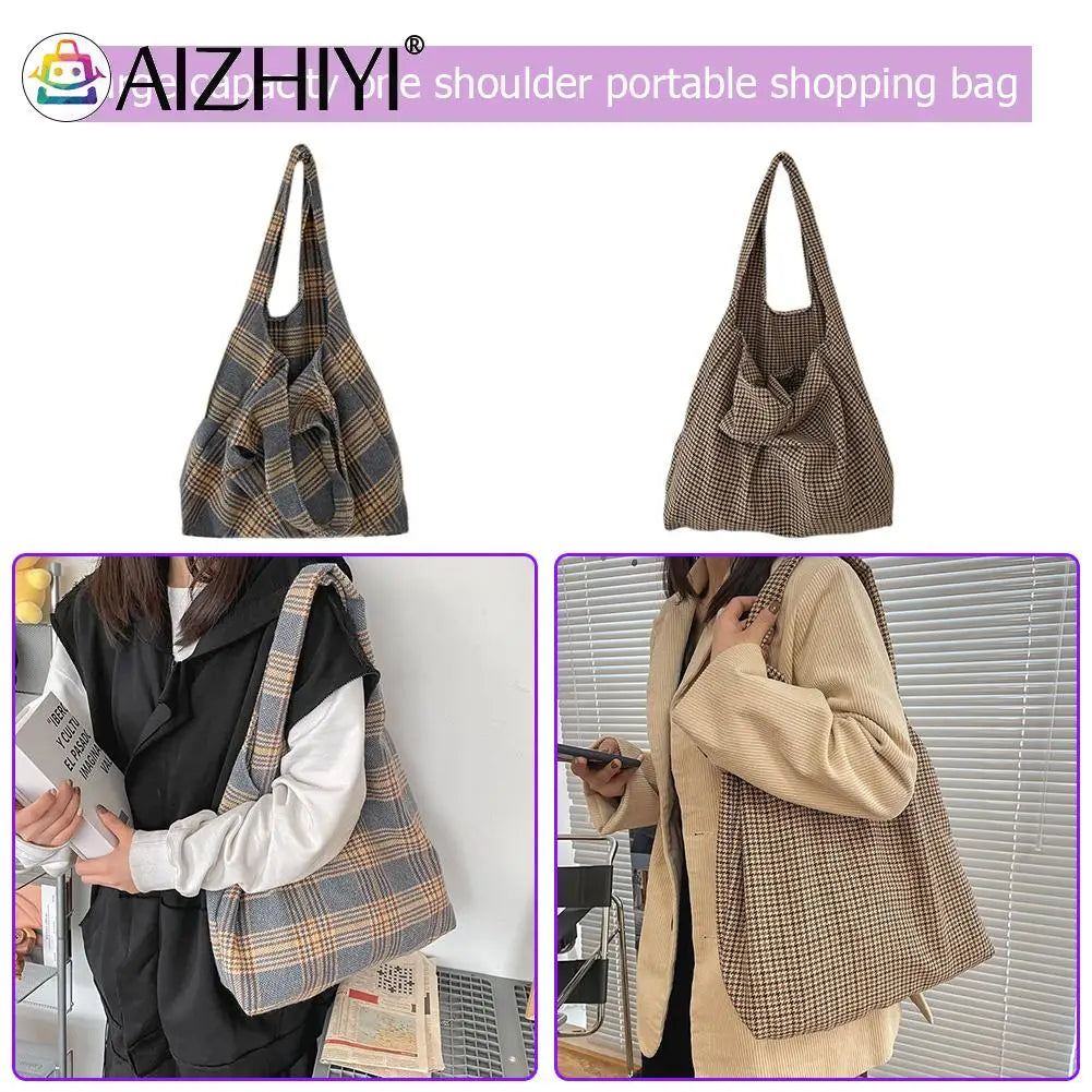 Leisure Women Plaid Canvas Shoulder Bag Ladies Casual