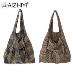 Leisure Women Plaid Canvas Shoulder Bag Ladies Casual