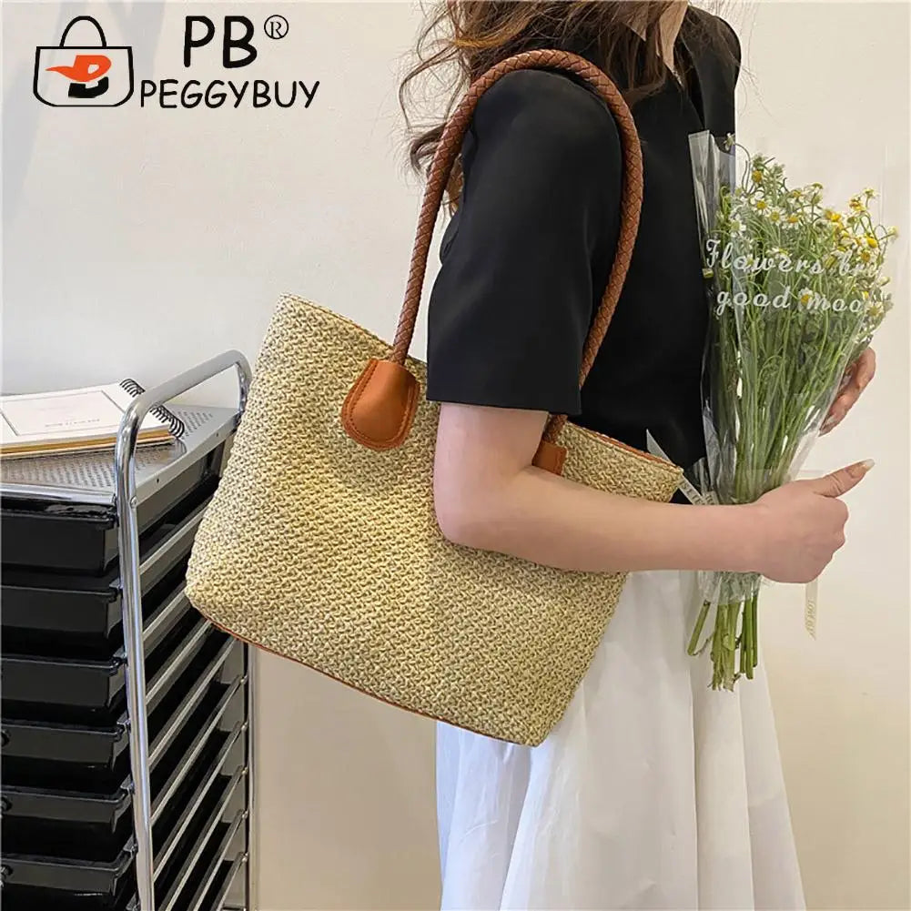 Women Straw Shoulder Bag Beach Rattan Handbag