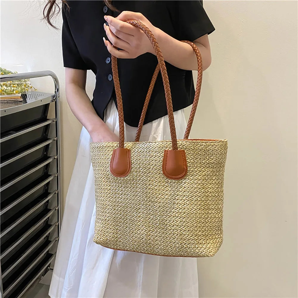 Women Straw Shoulder Bag Beach Rattan Handbag