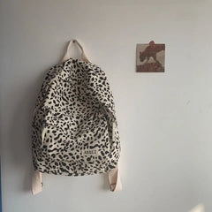 Leopard Backpacks Women Japan Preppy Style Zipper Large Capacity Canvas Bag