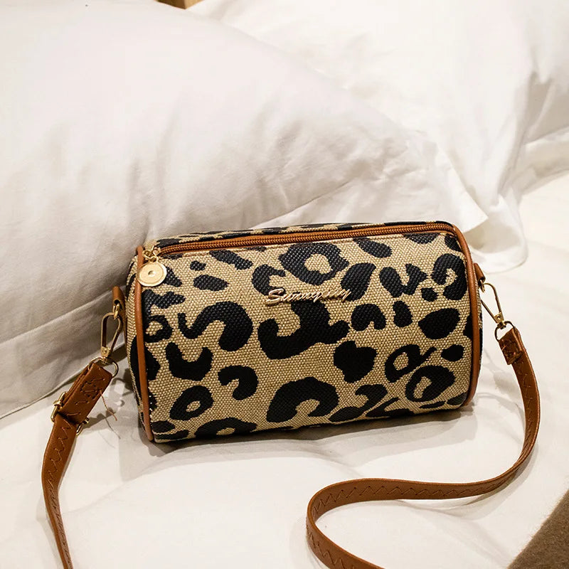 Leopard Messenger Bag Embroidery Drum Bag Women Shoulder Cross