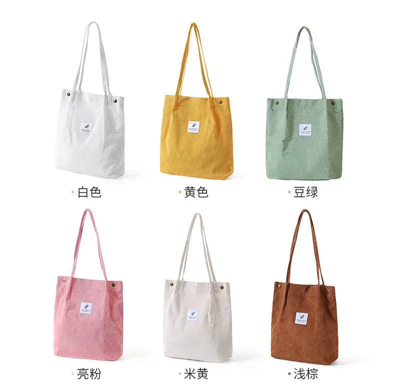 Leopard Pattern Shoulder Bag Corduroy Women Shopping Tote Handbags
