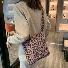 Leopard Plush Shoulder Bag for Women's Autumn and Winter