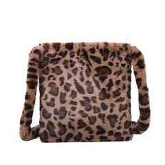 Leopard Plush Shoulder Bag for Women's Autumn and Winter