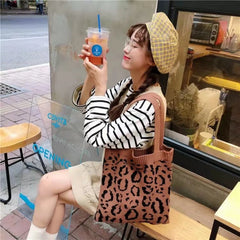 Leopard Print Retro Knitted Shoulder Bag Large-capacity Handbag
