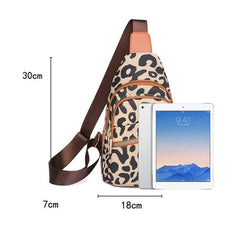 Leopard Print Sling Bag Leather Shoulder Multi-Pockets Headphone Hole