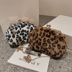 Leopard Print Fluffy Shoulder Crossbody Bags Woman Cow Pattern Handbags