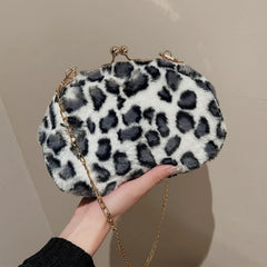 Leopard Print Fluffy Shoulder Crossbody Bags Woman Cow Pattern Handbags