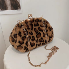 Leopard Print Fluffy Shoulder Crossbody Bags Woman Cow Pattern Handbags