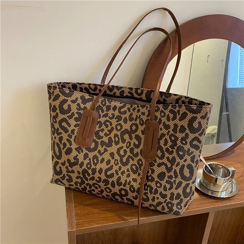 Leopard Print Large Handbag Retro Shoulder Bag
