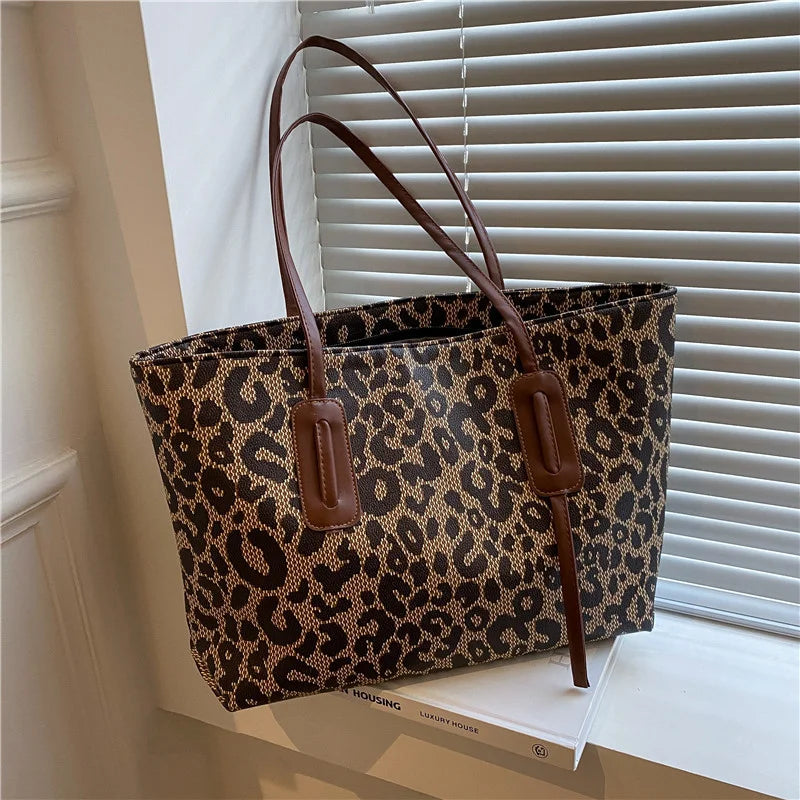 Leopard Print Large Handbag Retro Shoulder Bag