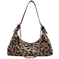 Leopard Print Nylon Underarm Chain Shoulder Tote Bag