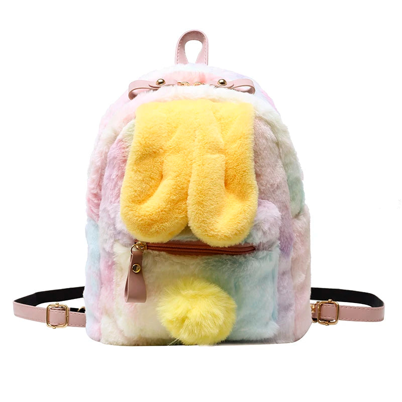 Leopard Print Mini Backpack Plush Bags Travel Chain Bookbag