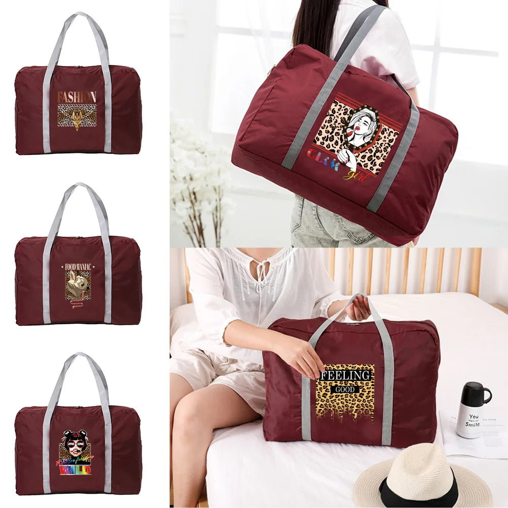 Leopard Series Printing Travel Bag Unisex Foldable Handbags Organizers