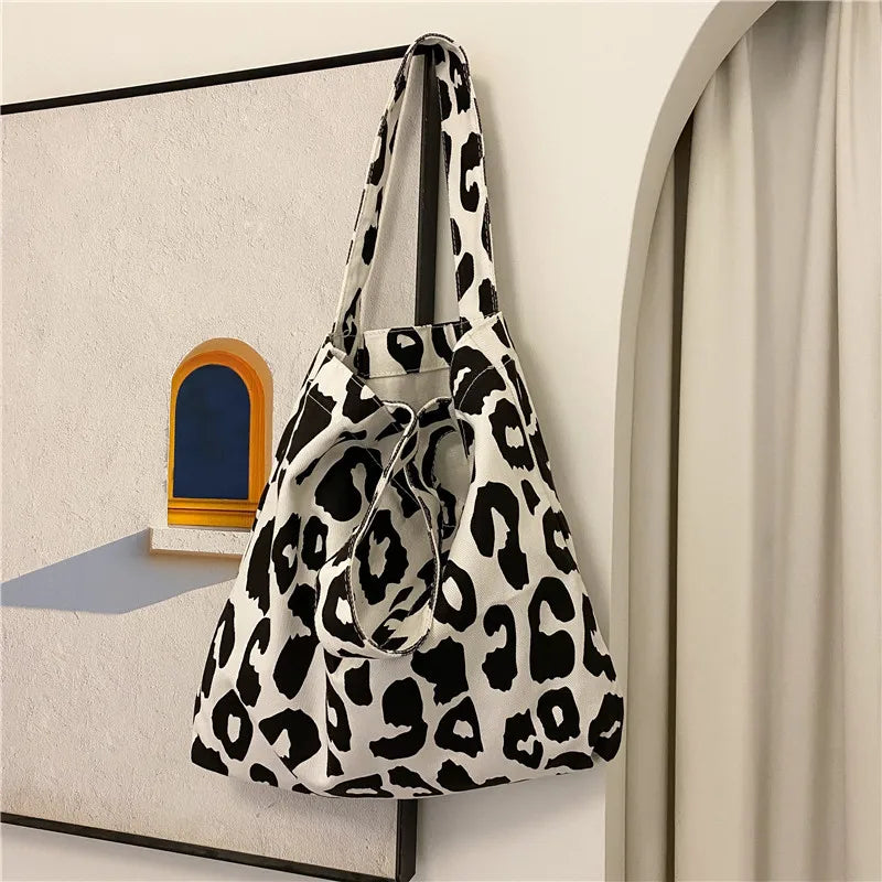 Leopard Shoulder Bag Large Soft Tote Bag Casual Shopping Beach Travel Canvas Bag