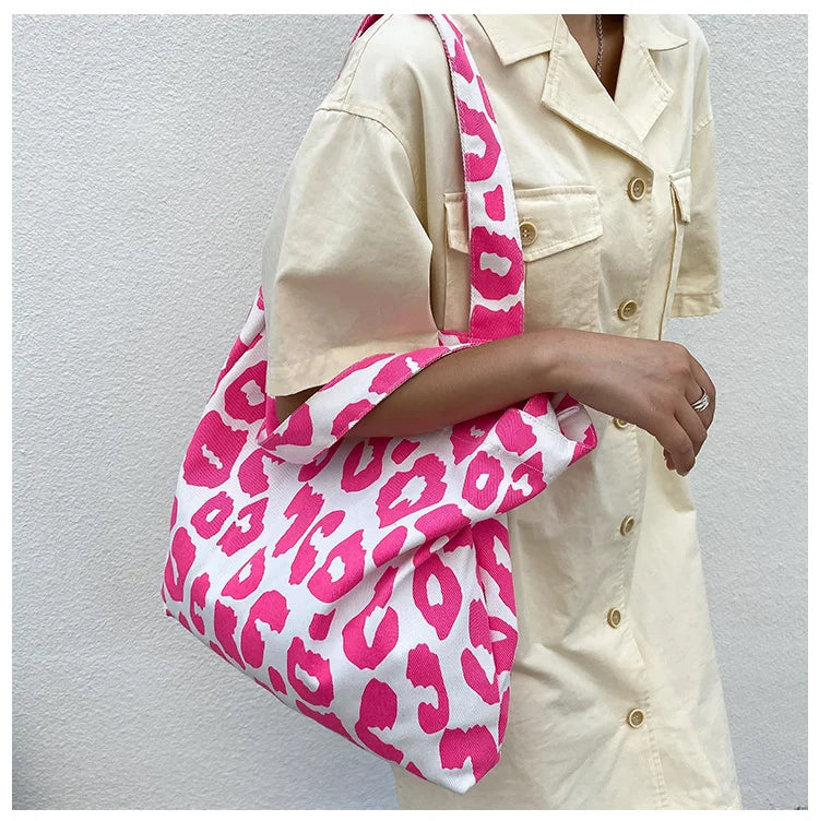 Leopard Shoulder Bag Large Soft Tote Bag Casual Shopping Beach Travel Canvas Bag